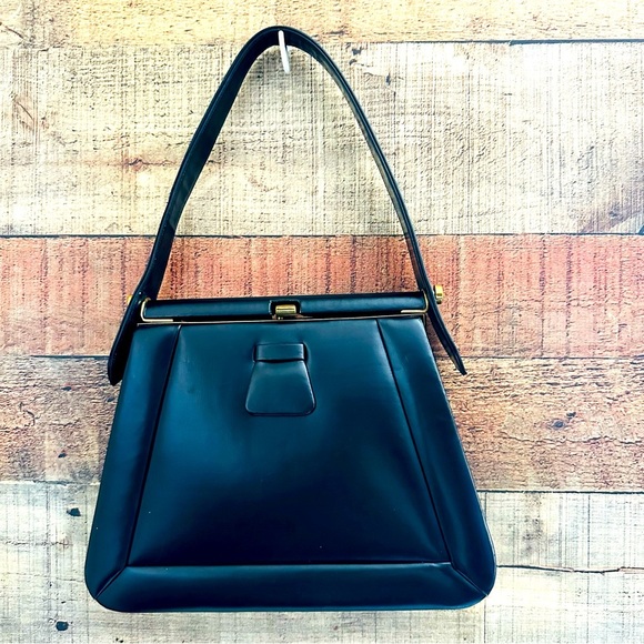 NWOT Artcrafts Creations 1950’s Leather Elegant Black Handbag - Picture 1 of 12